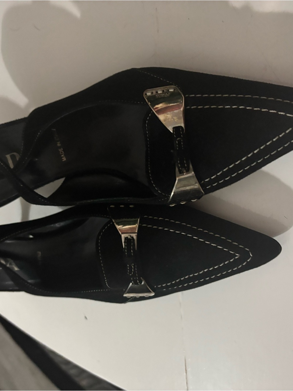 Vintage Prada Black Slingback Kitten Heels Contrast Stitch IT 38 - Picture 4 of 14